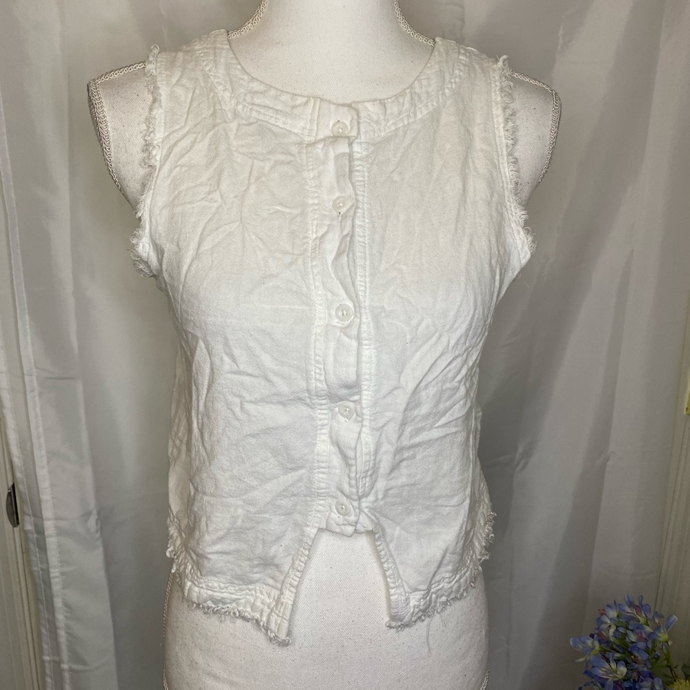 Cropped, White, Linen Blend, Tank Top